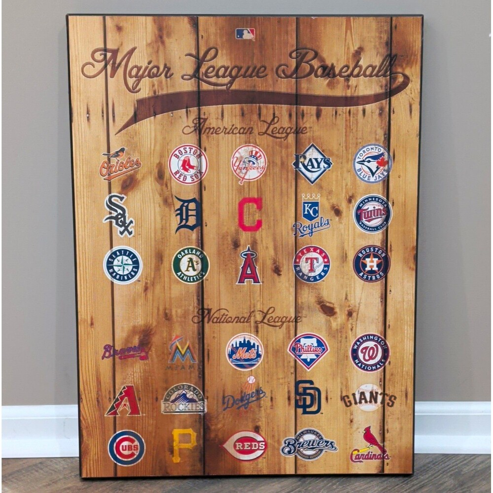 Artissimo MLB Team Logos Vertical Framed Wood Wall Art, 24"L x 18"H x 1.25"D